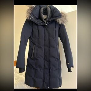 Soia & Kyo Women's Navy Puffer with Fox Fur Trim